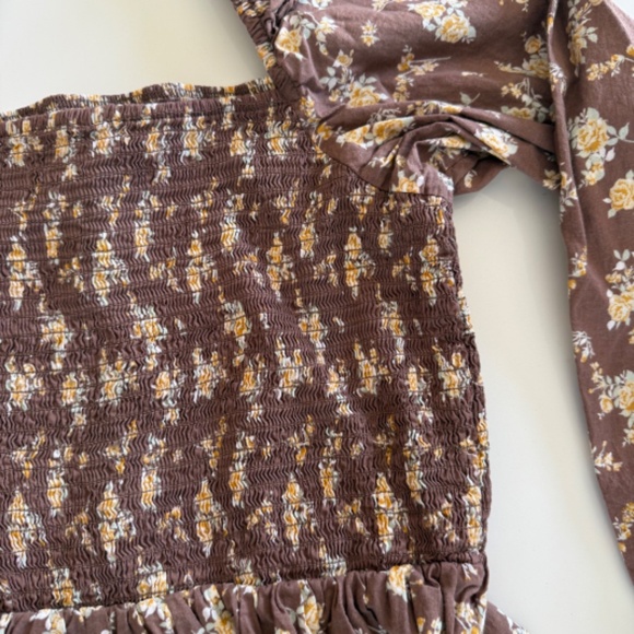 Dizzy Lizzy-Floral Smocked-Long Sleeve Blouse-Brown-Yellow-Cottagecore-Fall-M - Picture 6 of 13